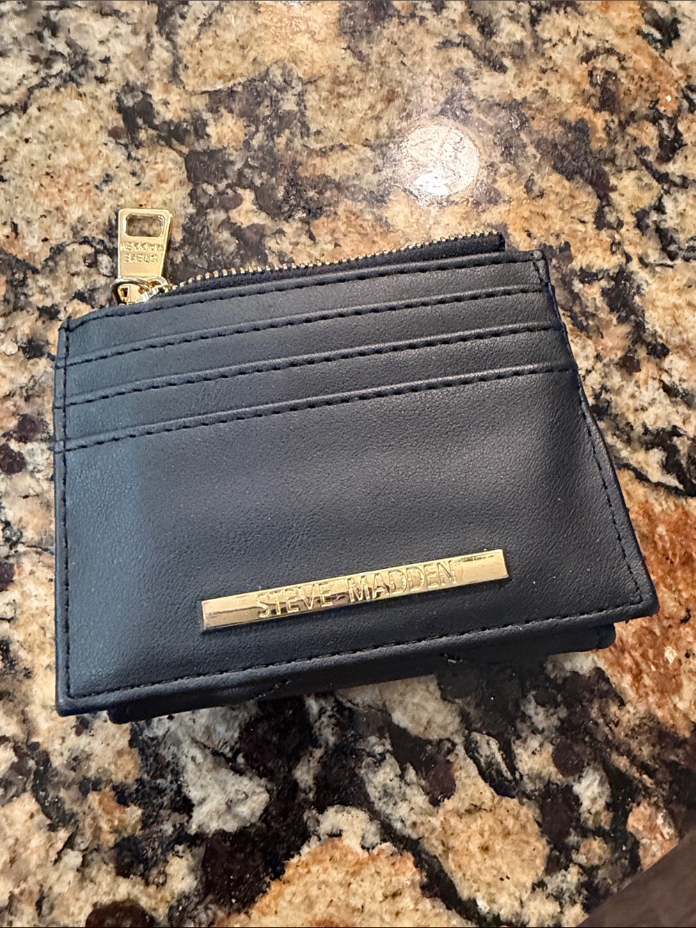 Steve Madden Black Card & Key Holder with Gold Accent